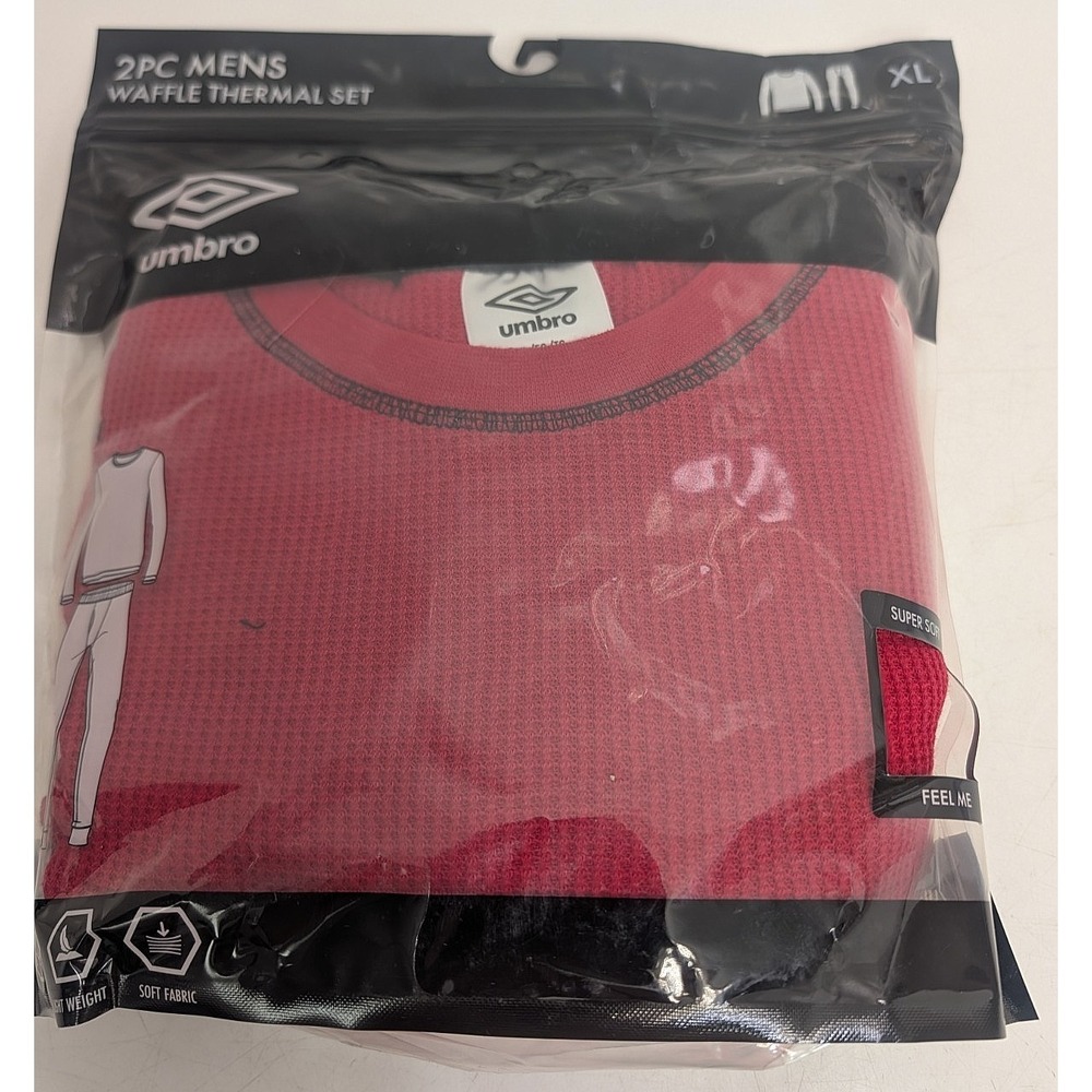 Umbro Men's Waffle Thermal Base Layer 2pc Set - SIZE XL in RED